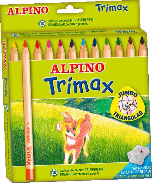ALPINO 12 lapices de colores TRIMAX (largo)