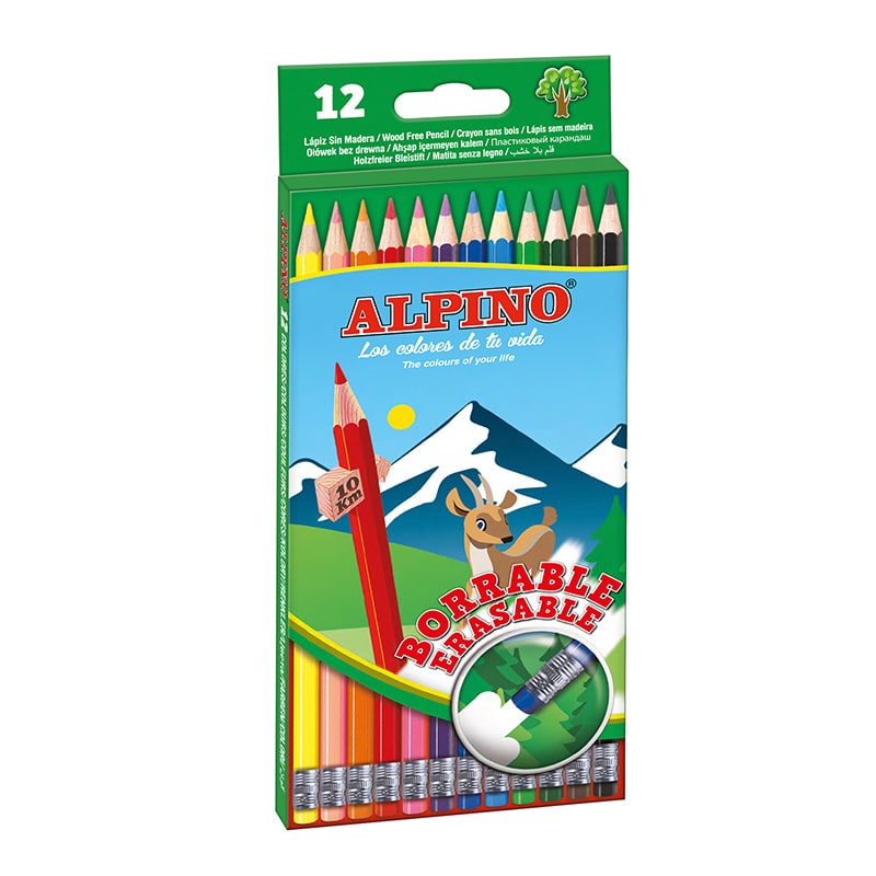 Estuche 12 lápices de colores borrable Alpino