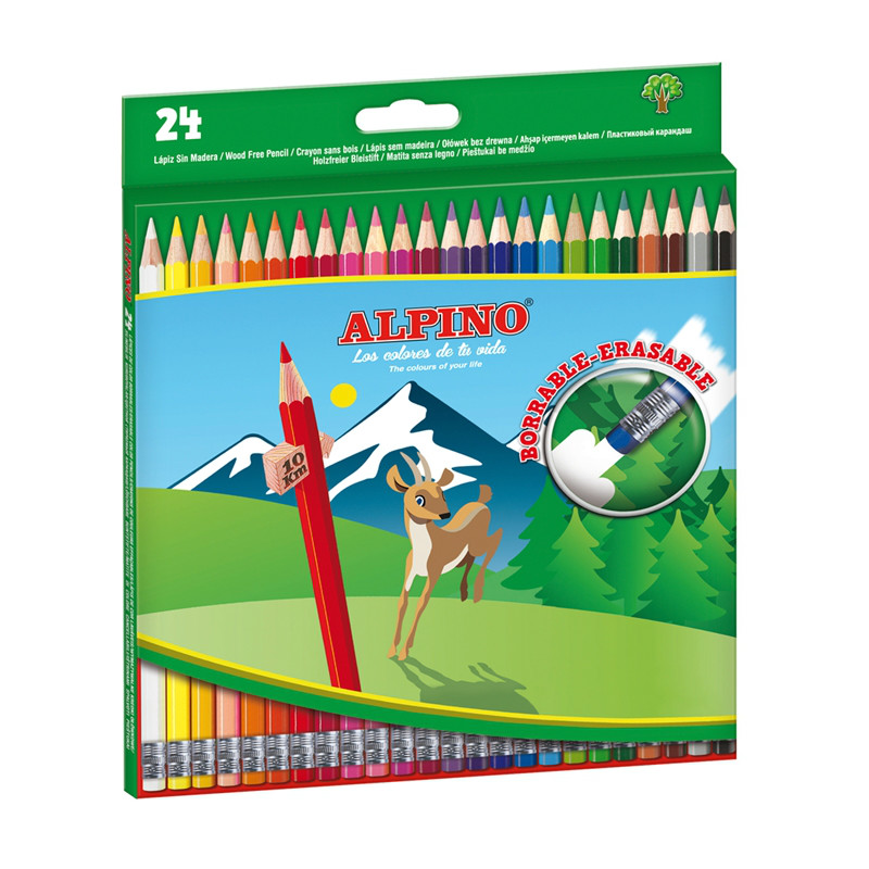 Estuche 24 lápices de colores borrable Alpino